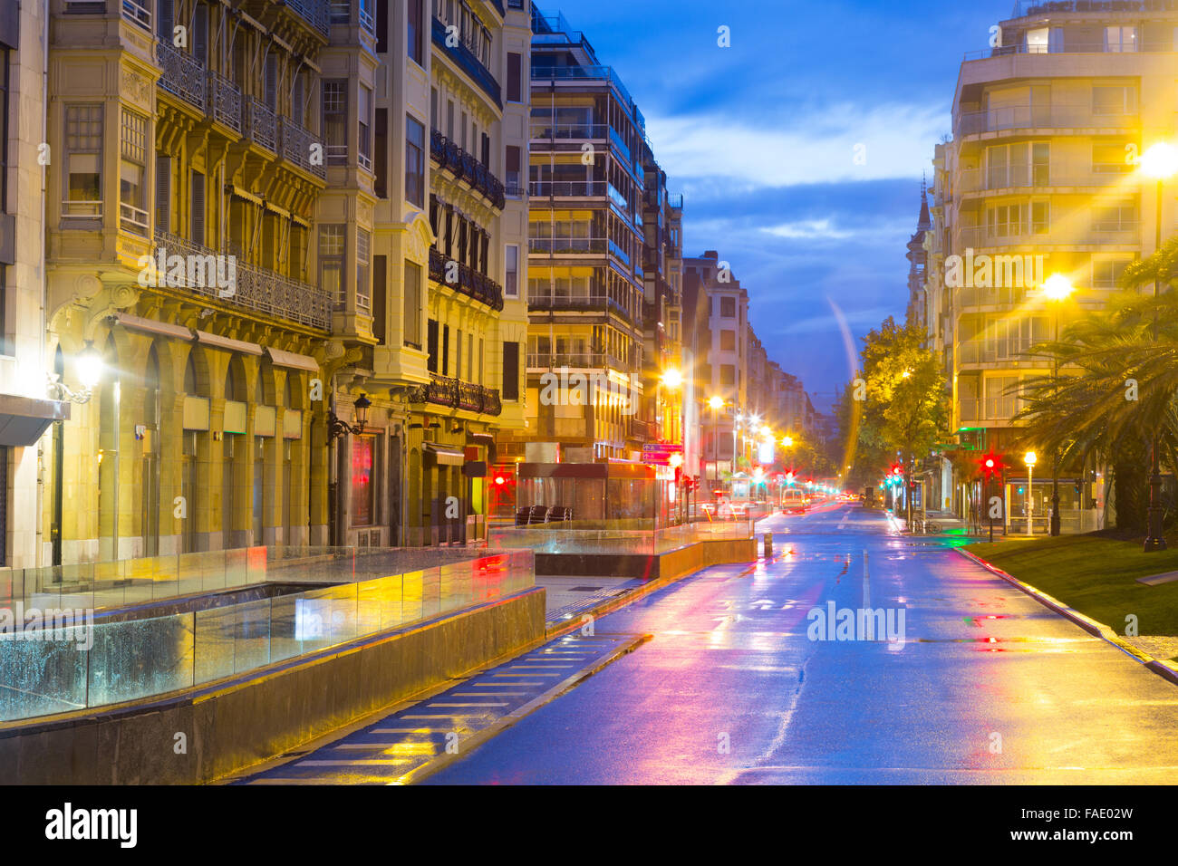 Street at San Sebastian in  early  morning . Basque Country, Spain Stock Photo
