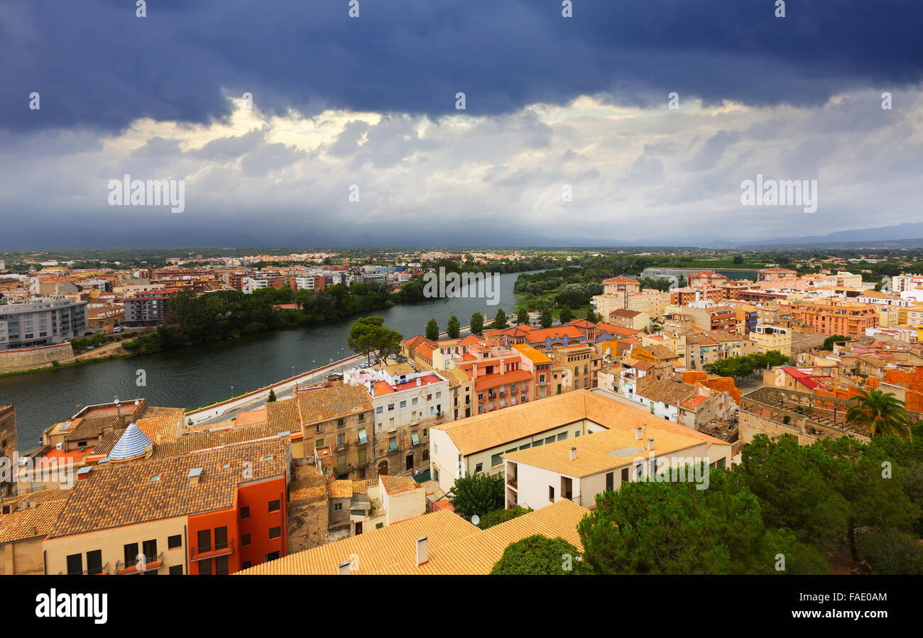 general view of Tortosa with Ebro river from Suda castle. Catalonia, Spain Stock Photo
