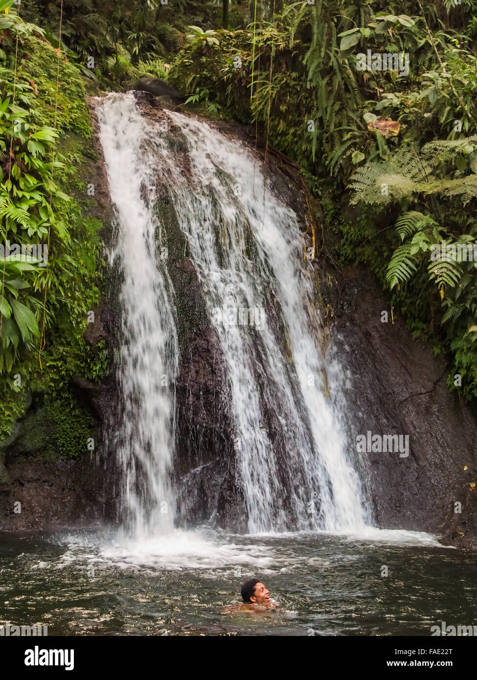 CARBET FALLS, BASSE TERRE, GUADELOUPE - DECEMBER 2015. Stock Photo