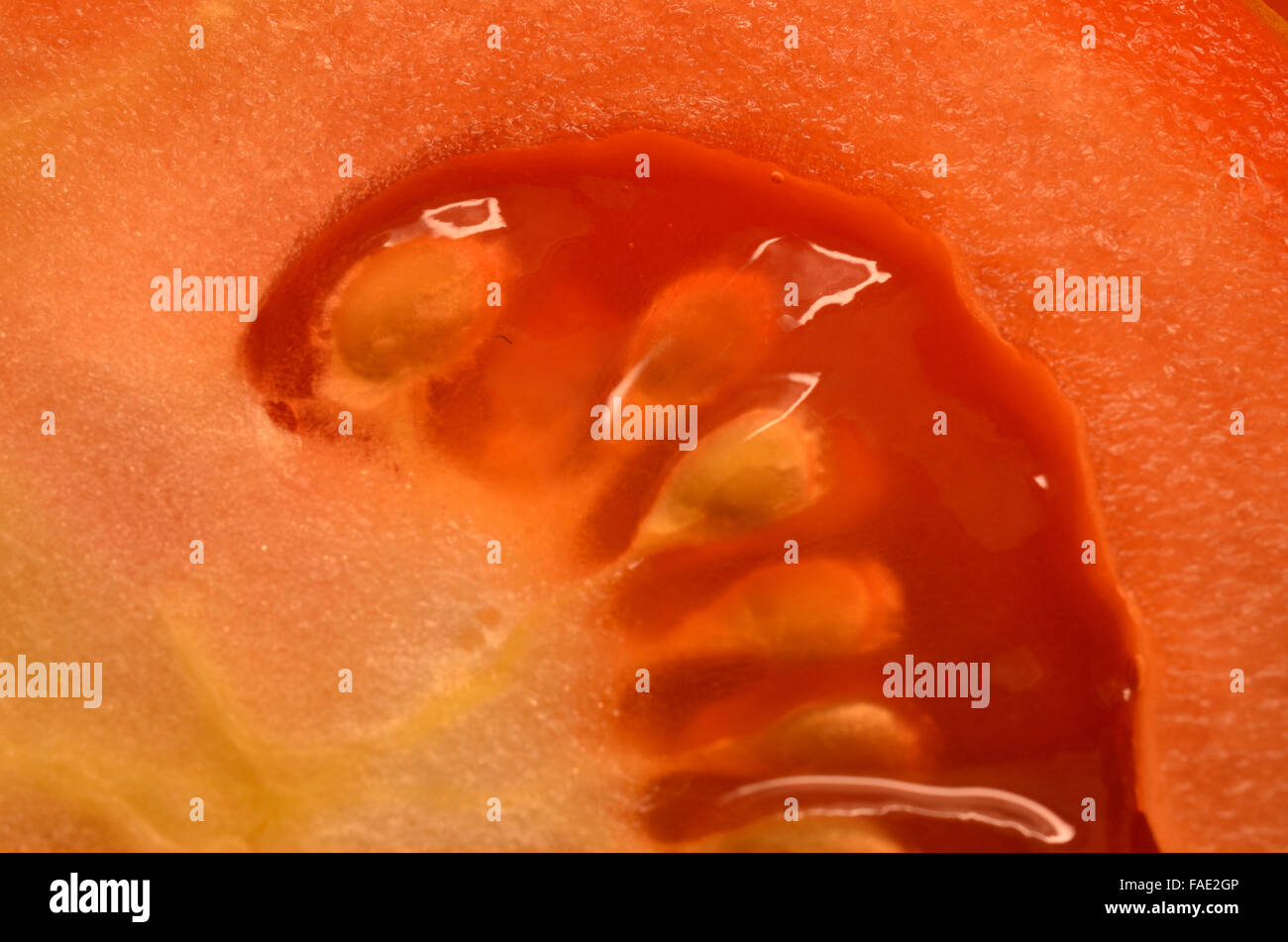 sliced tomato on kitchen table macro photo Stock Photo - Alamy