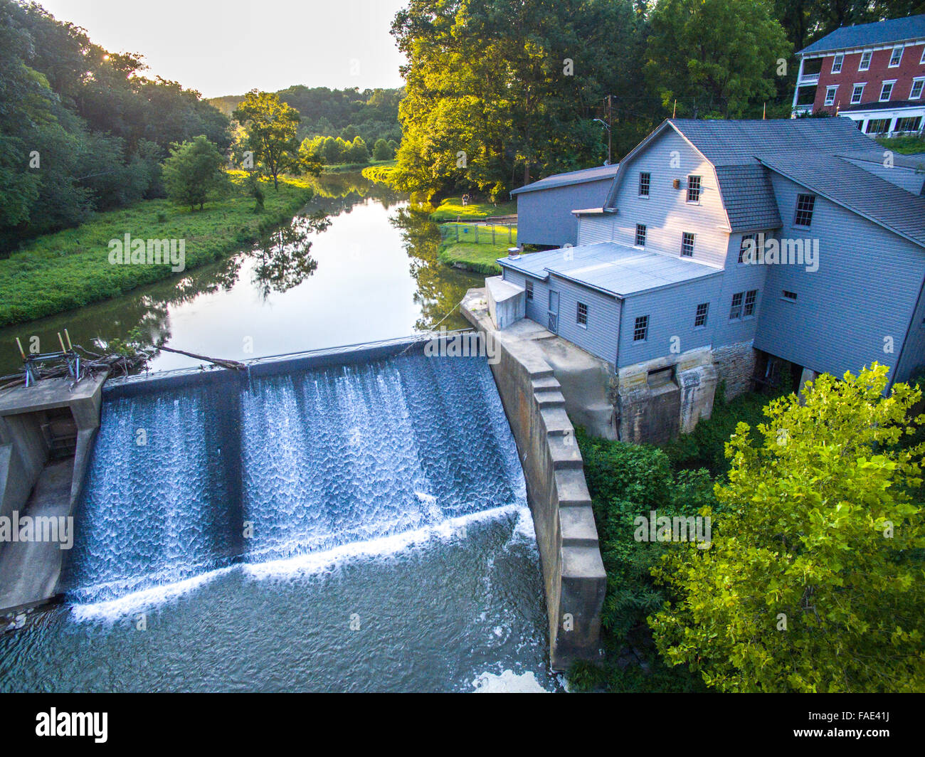 Sunset over a dam in Eden Mill, Maryland Stock Photo Alamy