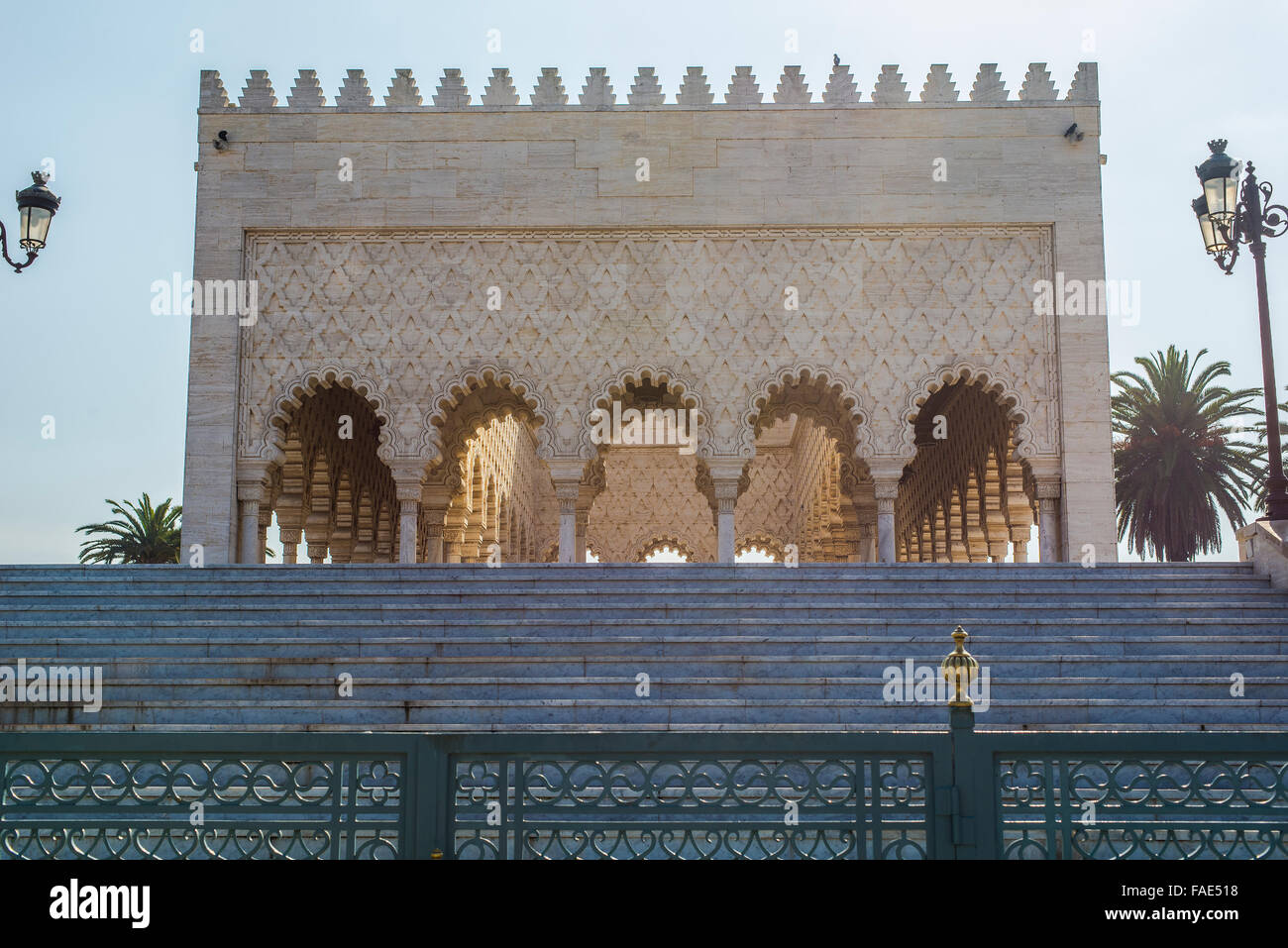 Mausoleum of Mohammed V in Rabat, Morocco. Contains tombs of Kings Mohammed V, Hassan II and Prince Mulay Abdallah. Stock Photo