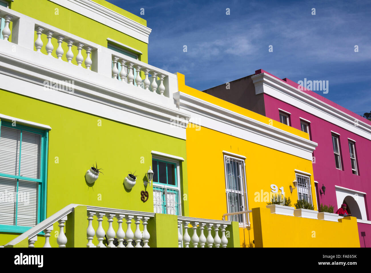 Colourful cottages, Bo Kaap Cape Malay district, Cape Town, South Africa, Stock Photo