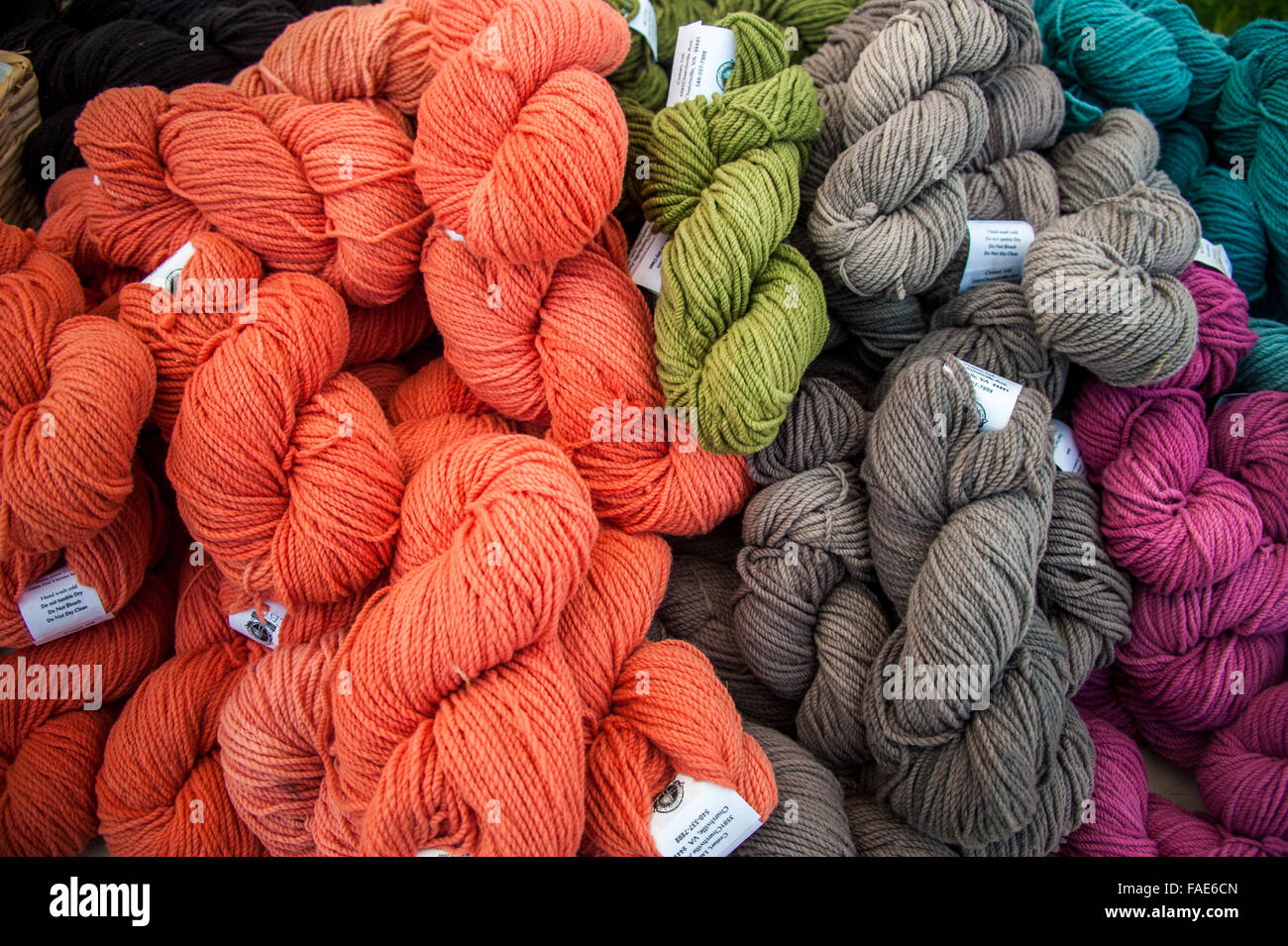 Bundles of wool yarn. Stock Photo