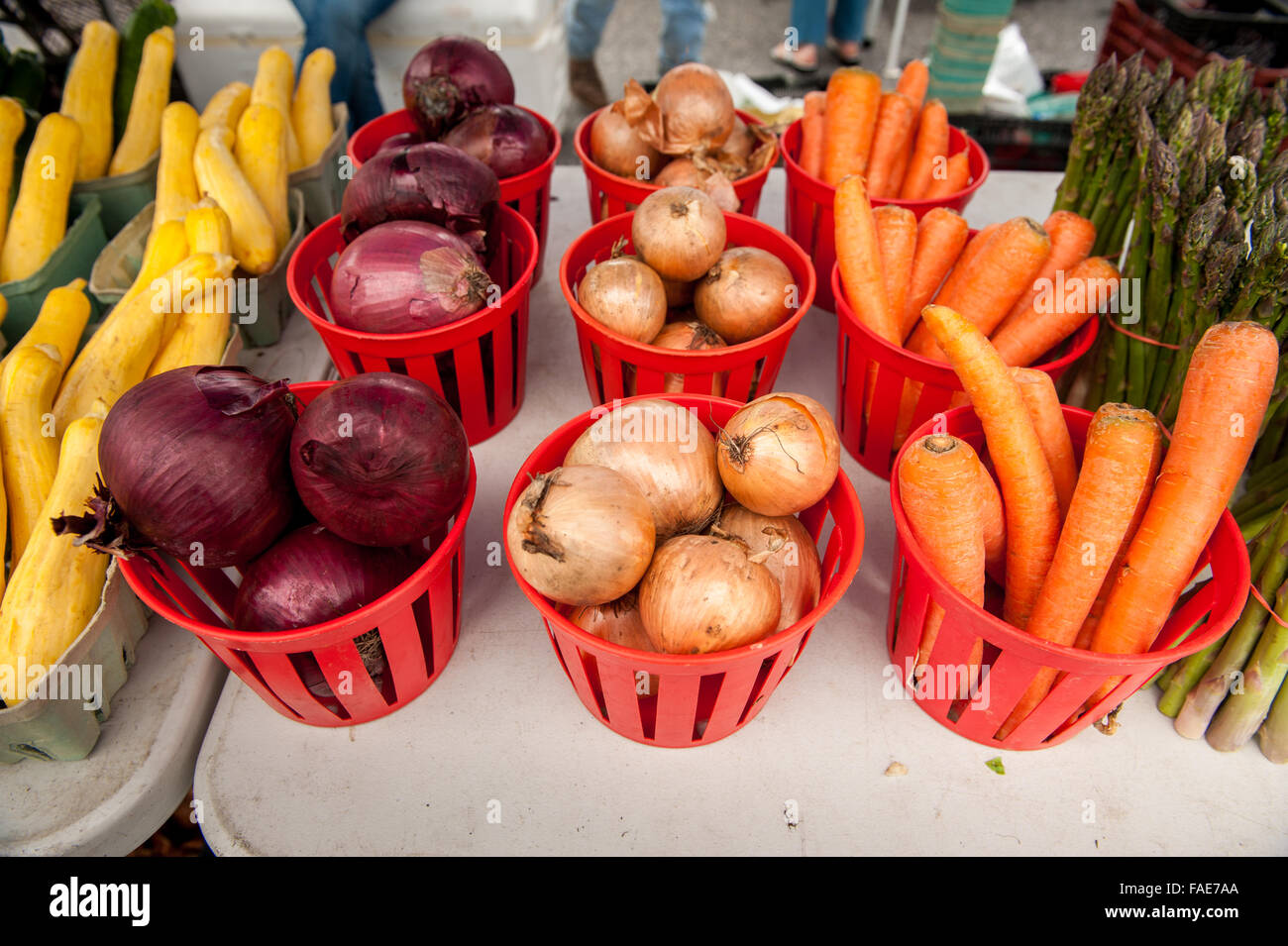 Fresh produce for sale at a farmers market Stock Photo