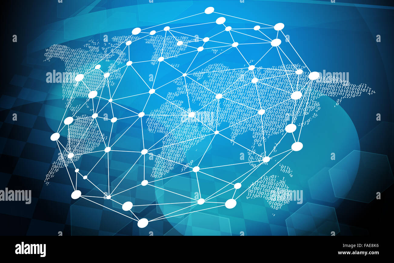 Abstract blue background with world map Stock Photo - Alamy