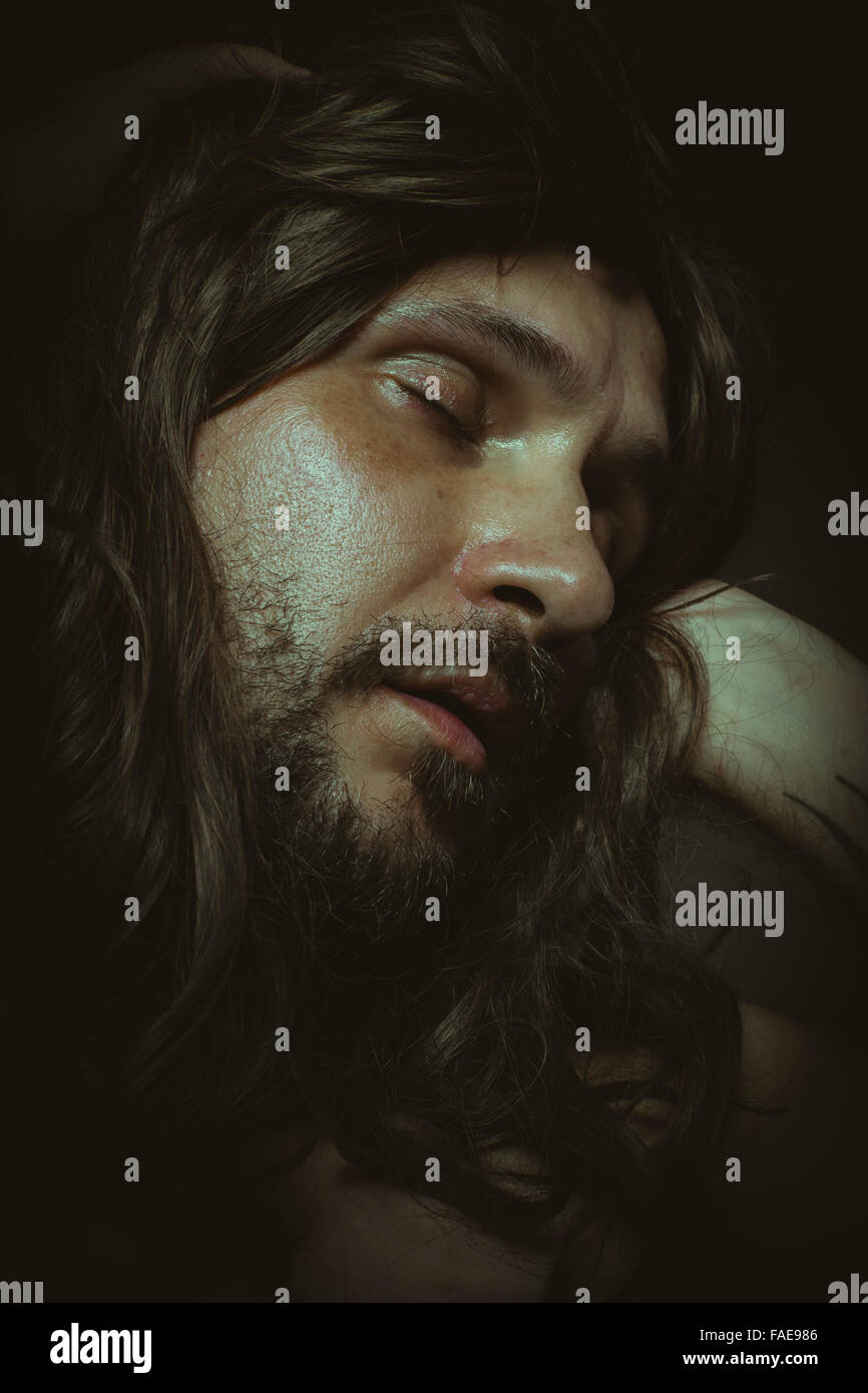 Religious Jesus Christ With Long Hair In The Foreground A Man Of