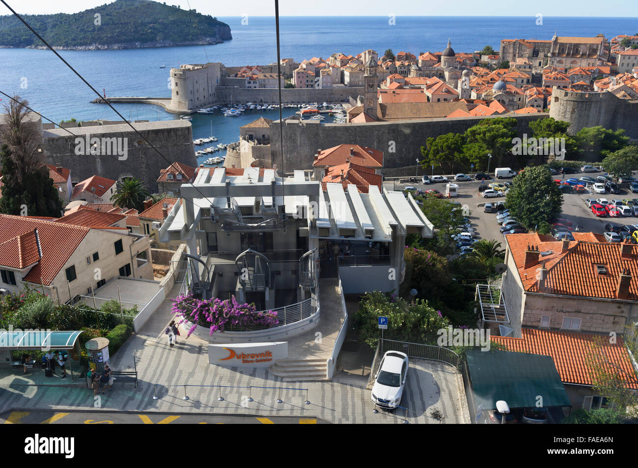 The Dubrovnik Cable Cars Station with the Fortress in the distance