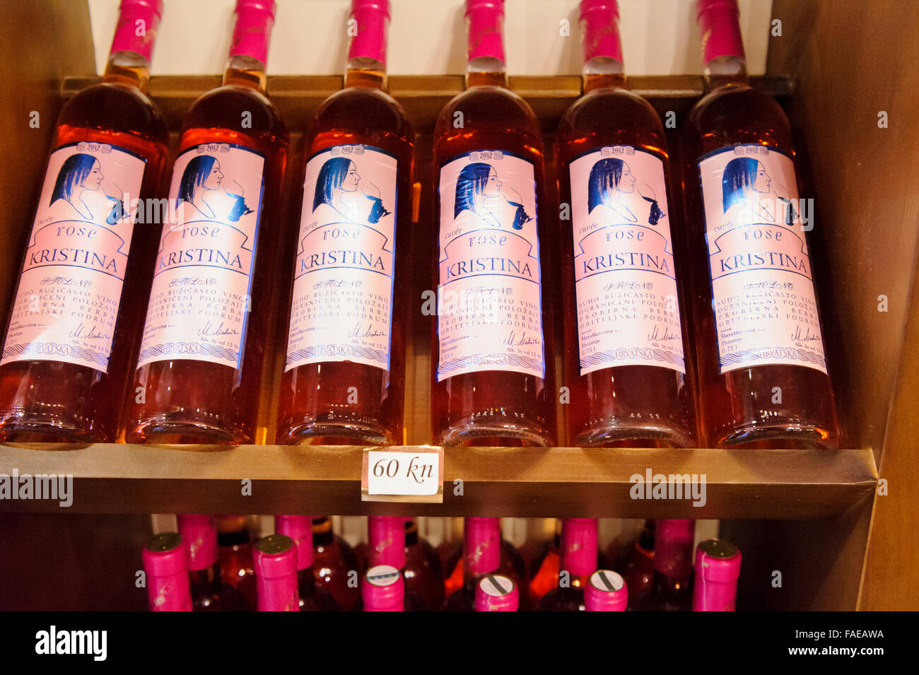 Bottles of the famous Croatian wine on shelves for sale at the Matusko