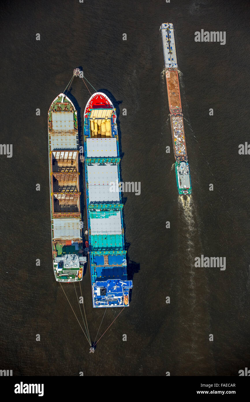 Aerial view, bulk carriers are in port at anchor Hamburg, Hamburg Harbour, Elbe, Hamburg, Free and Hanseatic City of Hamburg, Stock Photo