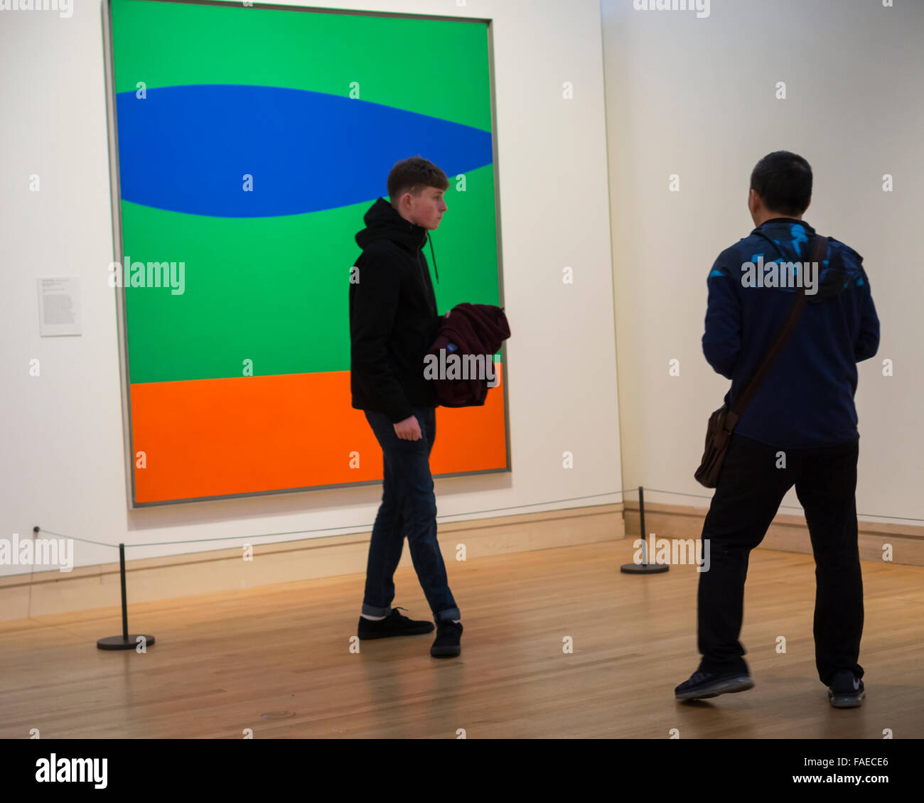 New York, USA. 28th Dec, 2015. Visitors to the Metropolitan Museum of Art in New York view Ellsworth Kelly's "Blue Green Red" (1962-63) on Monday, December 28, 2015. Kelly, one of the premiere abstract artists of the 20th century died Sunday at the age of 92.  Credit:  Richard B. Levine/Alamy Live News Stock Photo