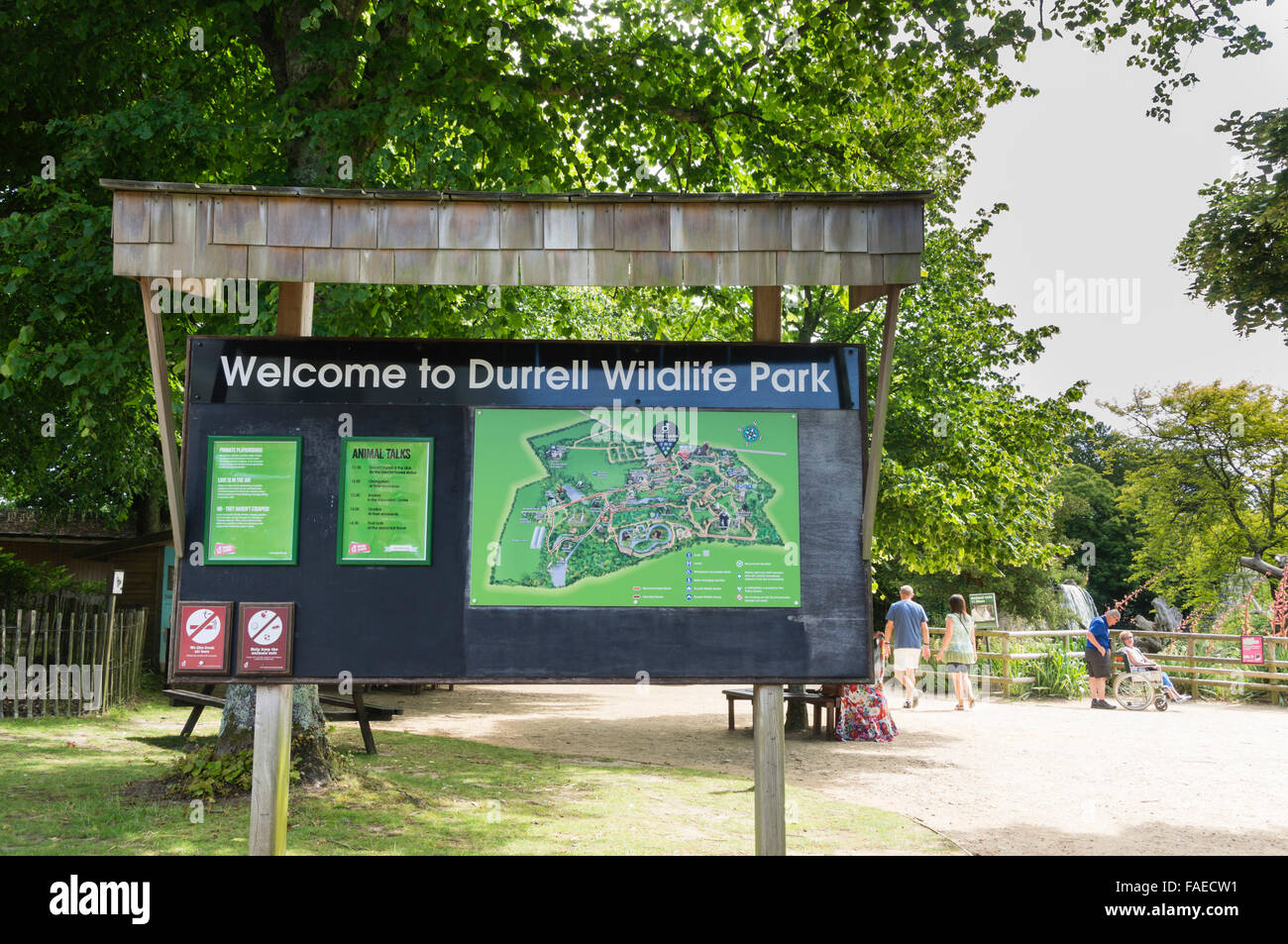Channel Islands, Jersey - Gerald Durrell Wildlife Park sign and map. Stock Photo