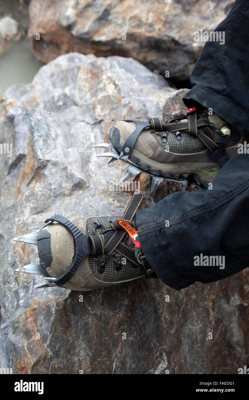 Boots with crampons, Viedma Glacier, Southern Patagonian Ice Field, Los Glaciares National Park, Argentina Stock Photo