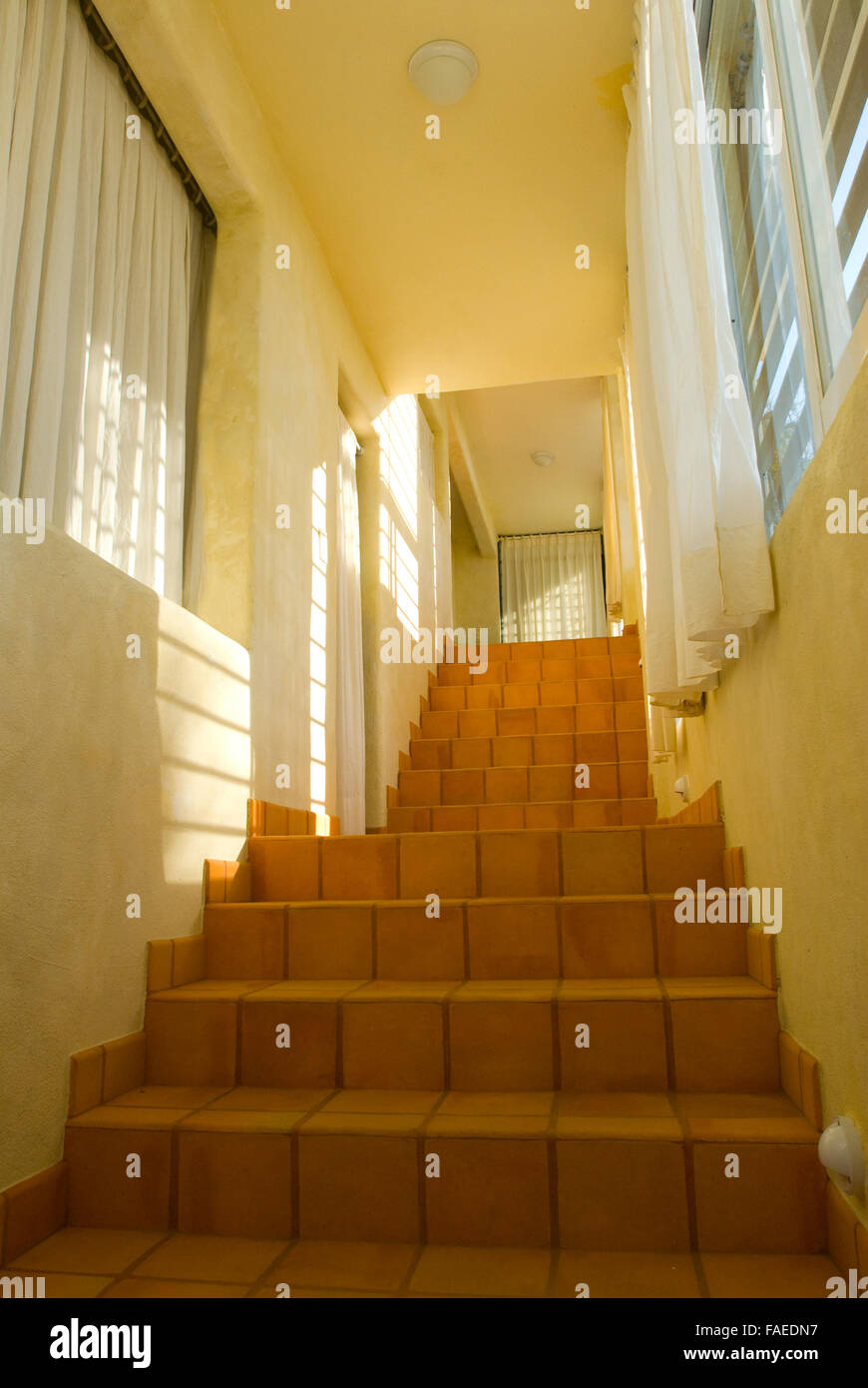 Stairway With Natural Clay Tiles In Mexican Home Acapulco Mexico