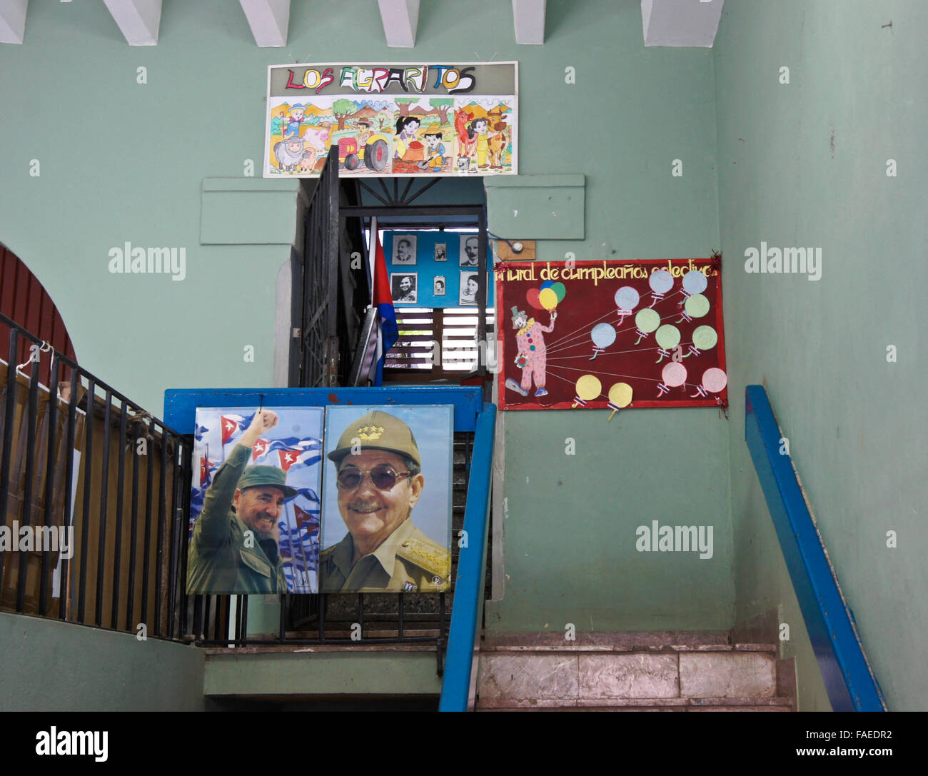 Posters outside nursery school in Havana, Cuba Stock Photo