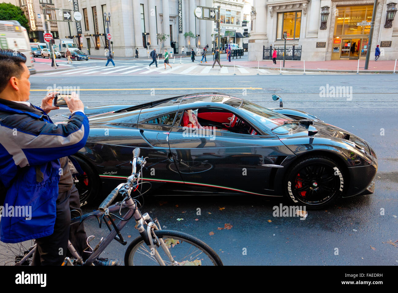 Horacio Pagani automobile parked near Union Square in San Francisco, this vehicle is valued over $1 million. Stock Photo