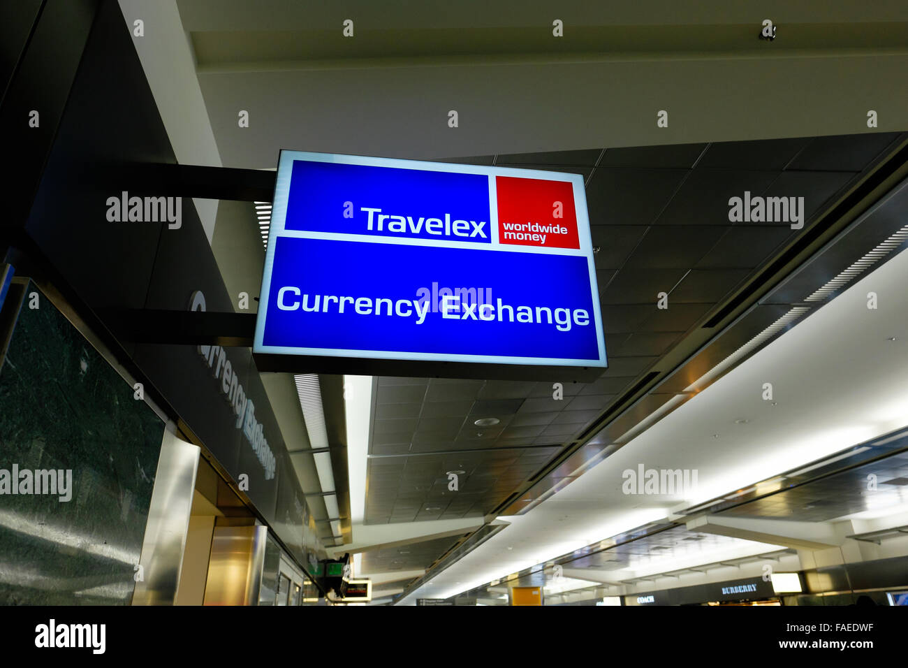 SAN FRANCISCO, CA - DECEMBER 13, 2015: Currency exchange at San Francisco International Airport. Stock Photo