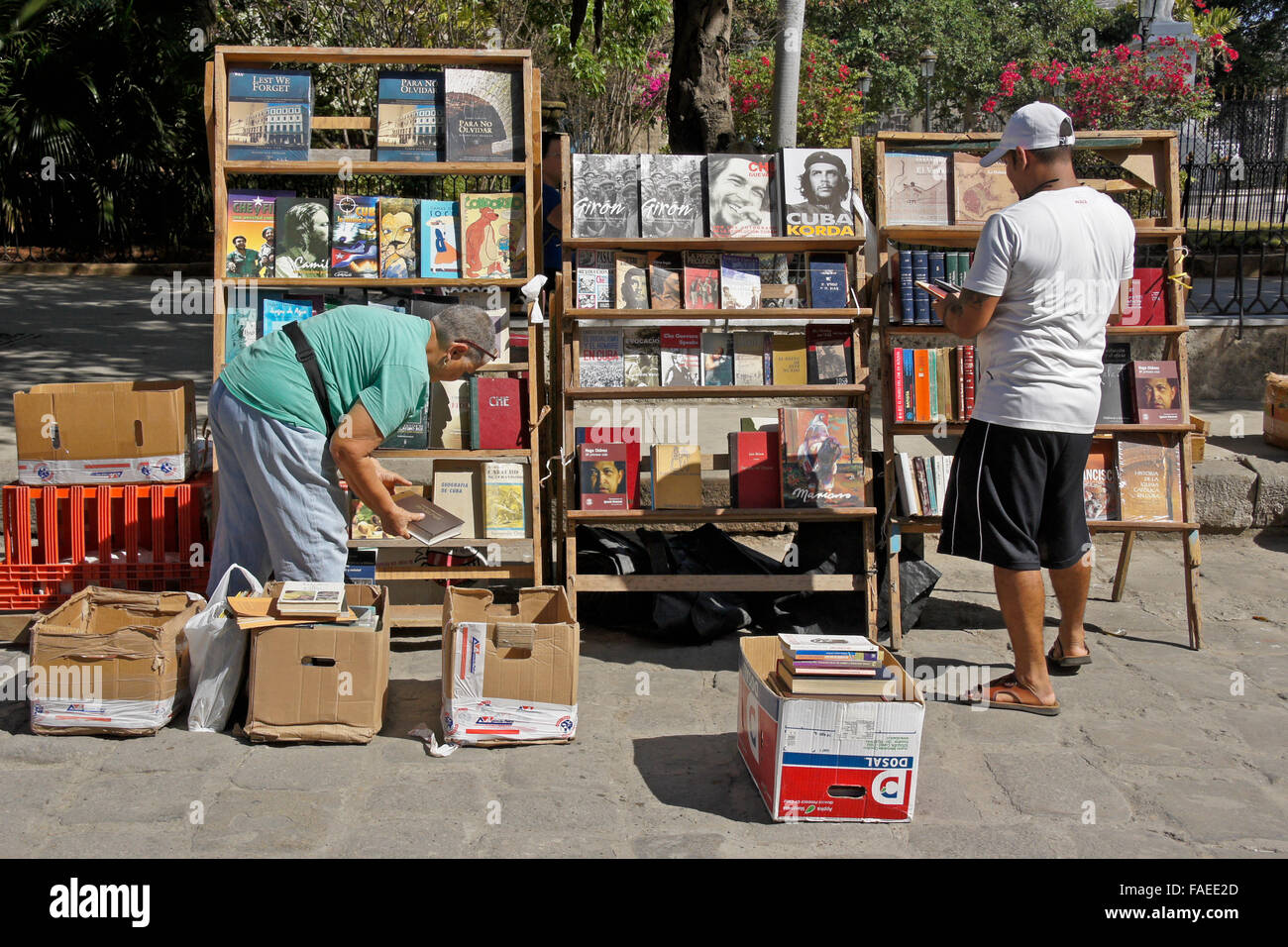 Booksellers on Plaza de Armas, Habana Vieja (Old Havana), Cuba Stock Photo
