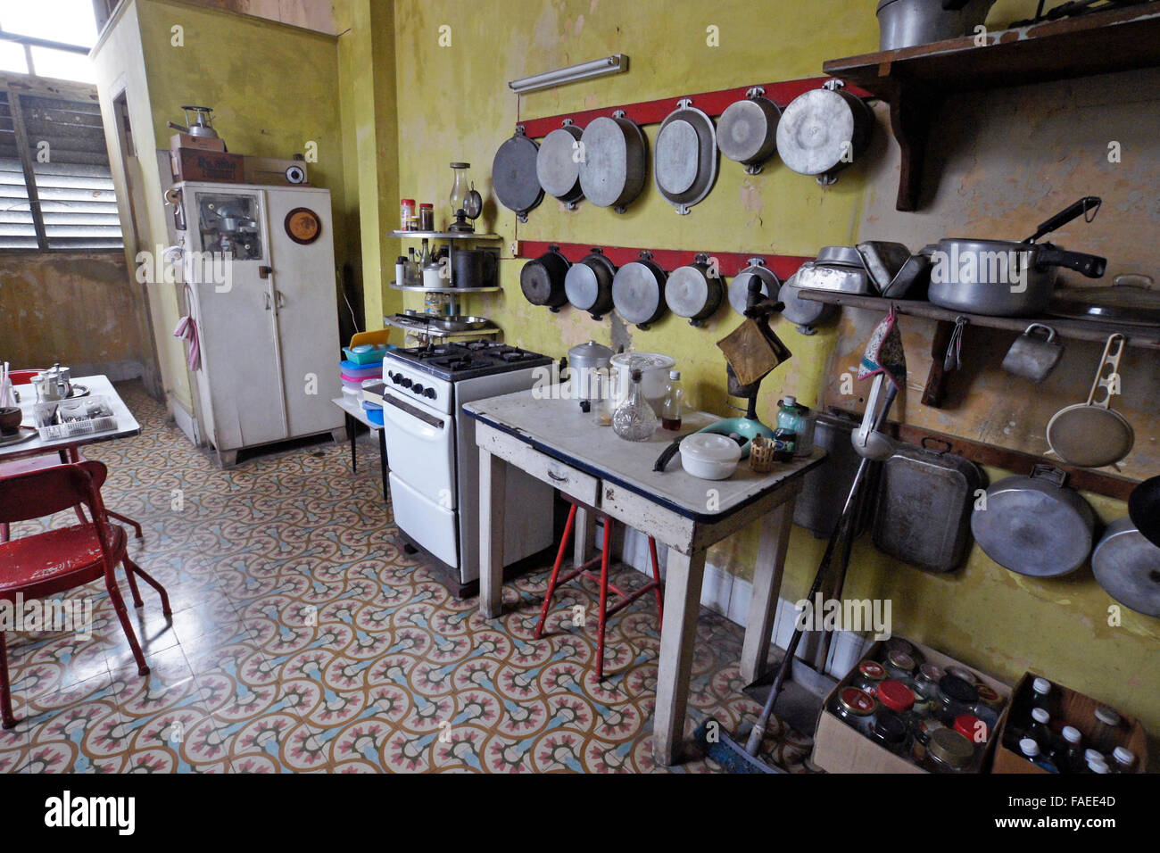 Kitchen of old mansion in Vedado neighborhood, Havana, Cuba Stock Photo