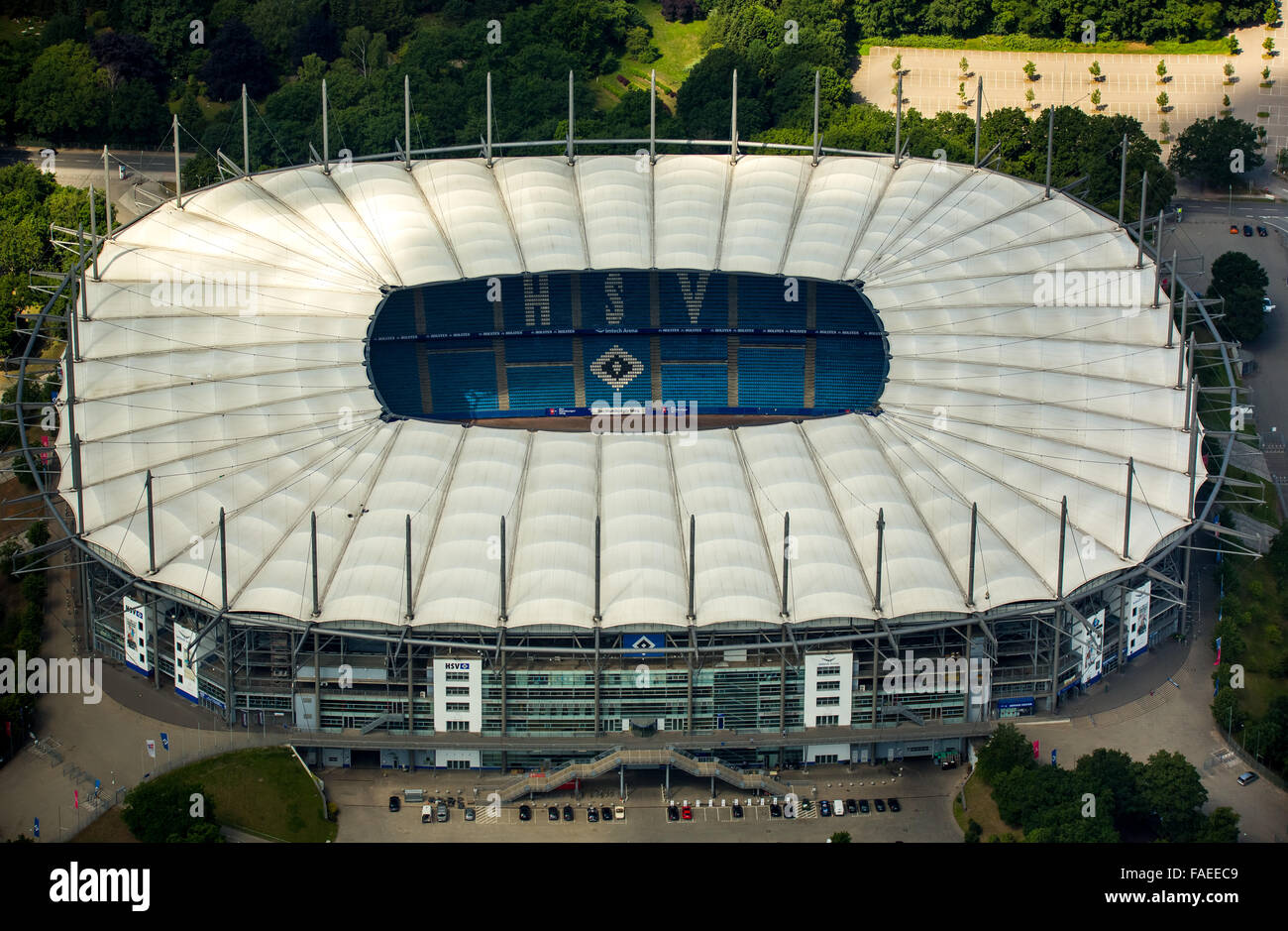 Aerial view, AOL Arena Hamburg, stadium of Hamburger SV, Volksparkstadion, Bundesliga Stadium, Hamburg, Germany, Europe, Aerial Stock Photo