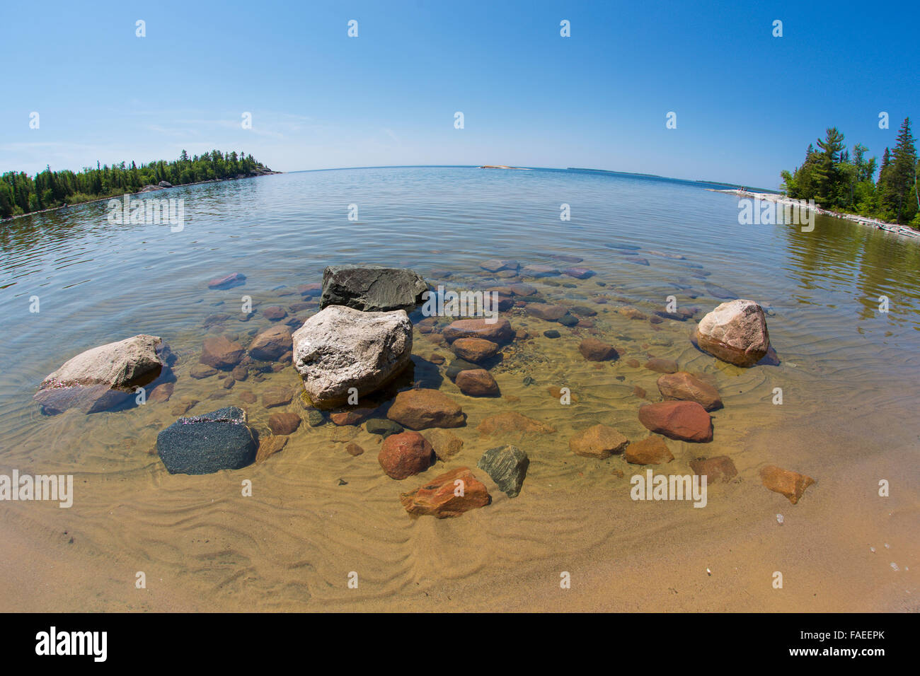 Rocky shore of Katherine Cove in Lake Superior Provincial Park on Lake Superior in Canada Stock Photo