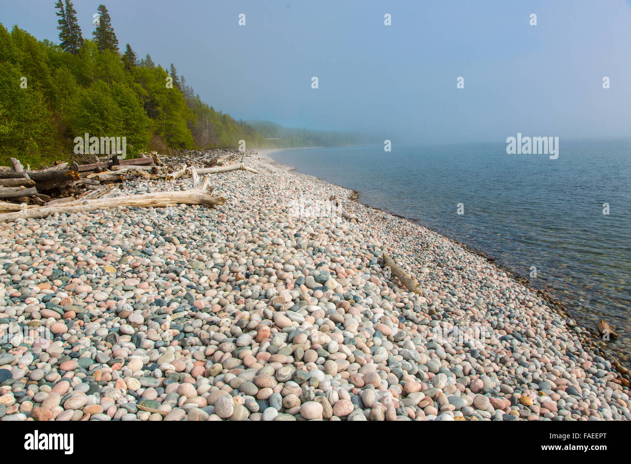 Rocky Pebble Beach in Marathon Ontario Canada on the shore of Lake Superior Stock Photo