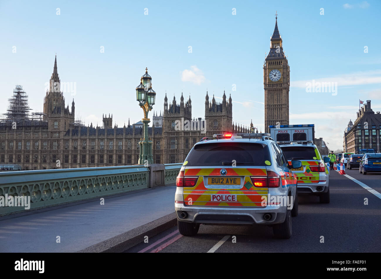 Police security checkpoint on Westminster Bridge, London England United Kingdom UK Stock Photo