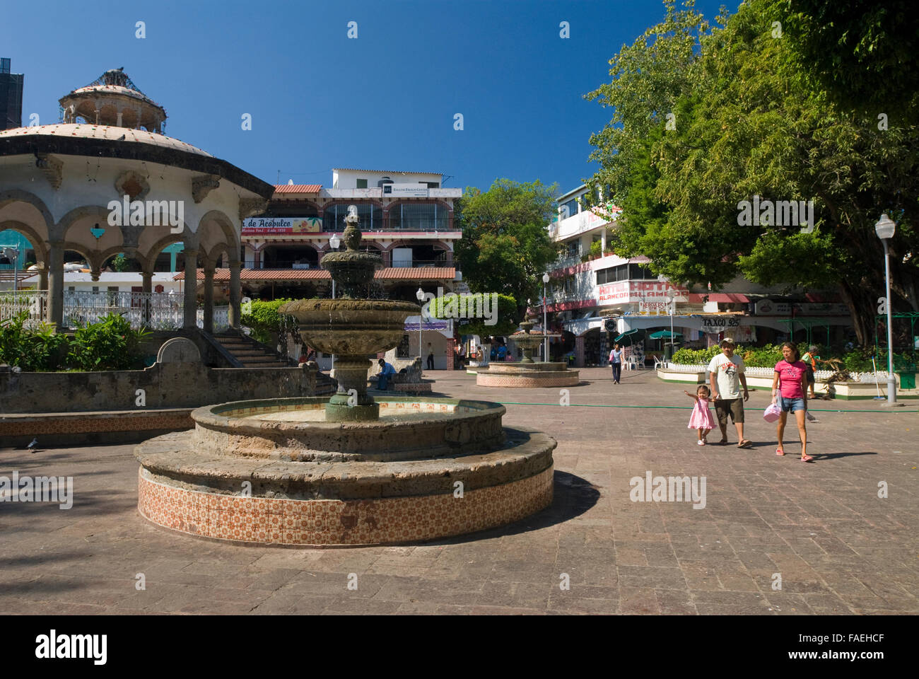 Acapulco, Mexico Fountain in the old Zocalo town square. "Plaza