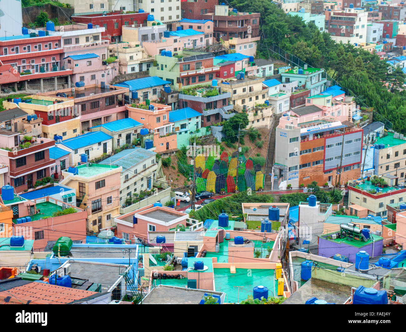 Famous Gamcheon Culture Village, Busan, South Korea. Stock Photo