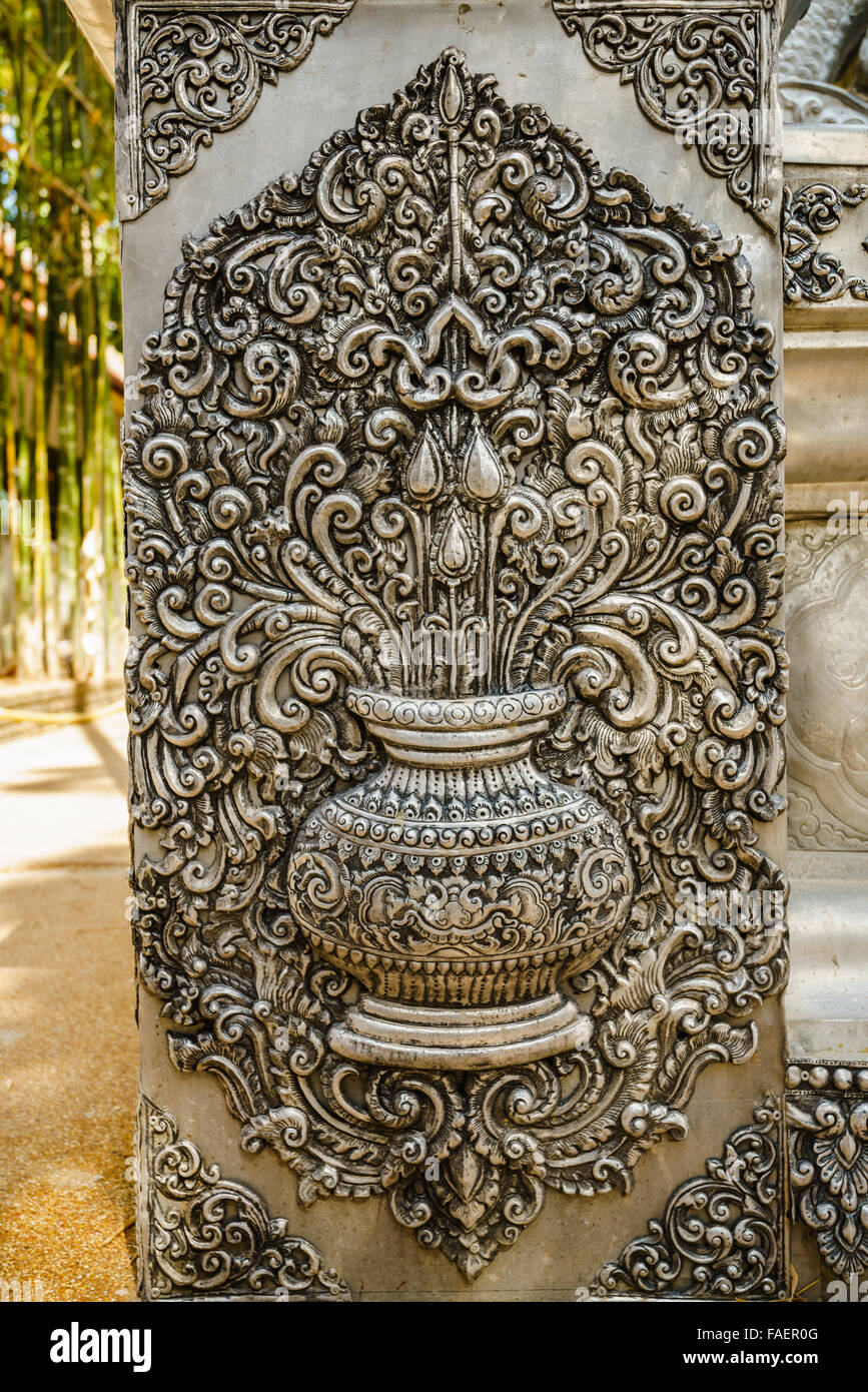 Silver carving art at Wat Srisupan in Chiangmai ,Thailand Stock Photo