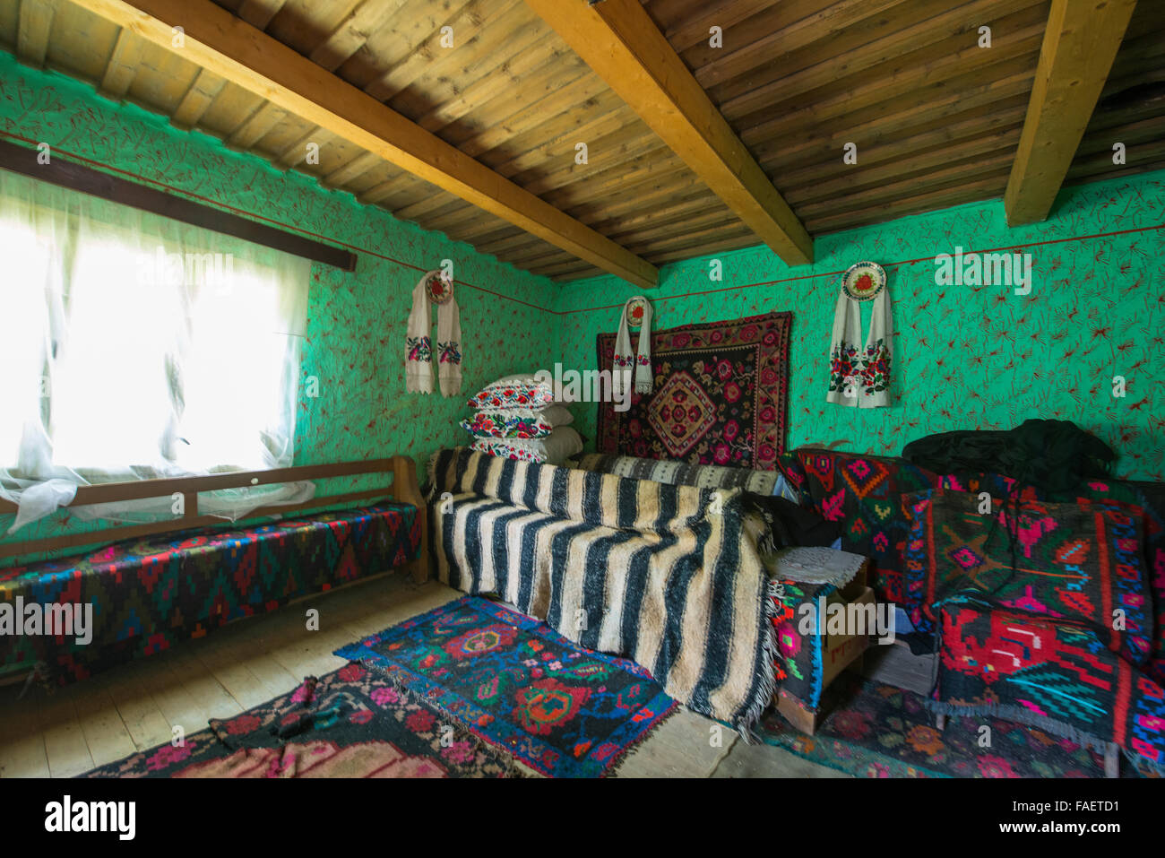 Traditional view of the interior of a house in the district of Maramures, Romania Stock Photo