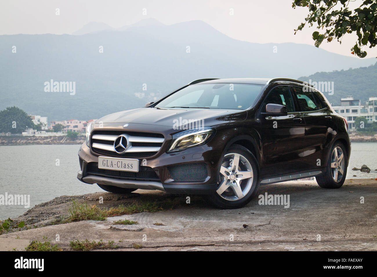 Hong Kong, China Sept 19, 2014 : Mercedes-Benz GLA 4MATIC 2014 test drive on Sept 19 2014 in Hong Kong. Stock Photo
