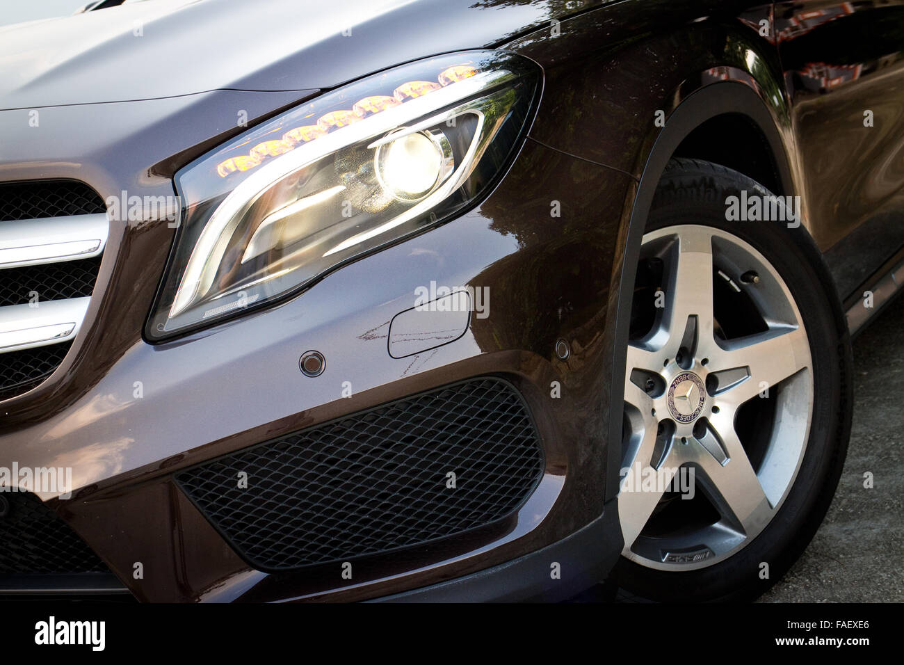 Hong Kong, China Sept 19, 2014 : Mercedes-Benz GLA 4MATIC 2014 test drive on Sept 19 2014 in Hong Kong. Stock Photo