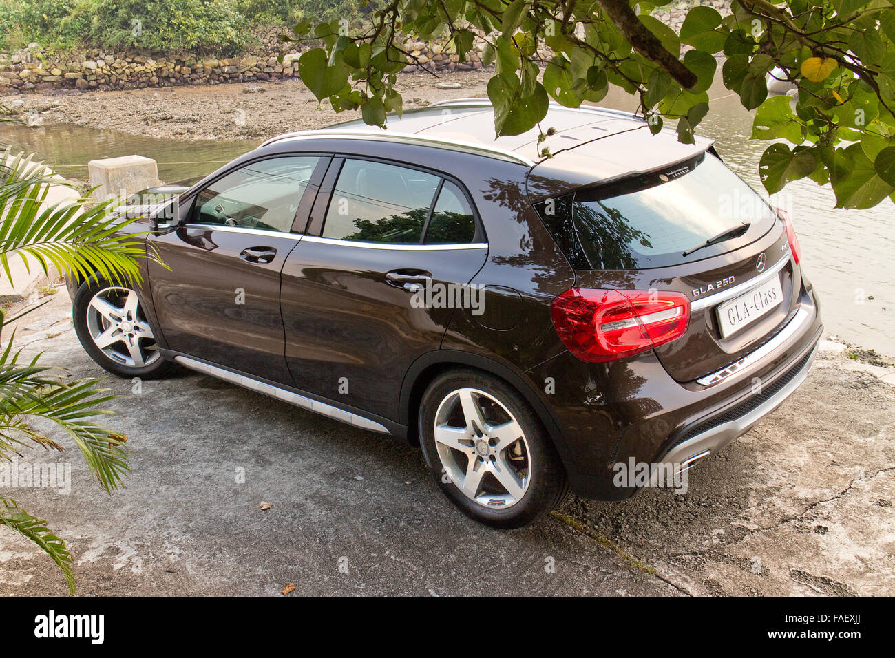 Hong Kong, China Sept 19, 2014 : Mercedes-Benz GLA 4MATIC 2014 test drive on Sept 19 2014 in Hong Kong. Stock Photo