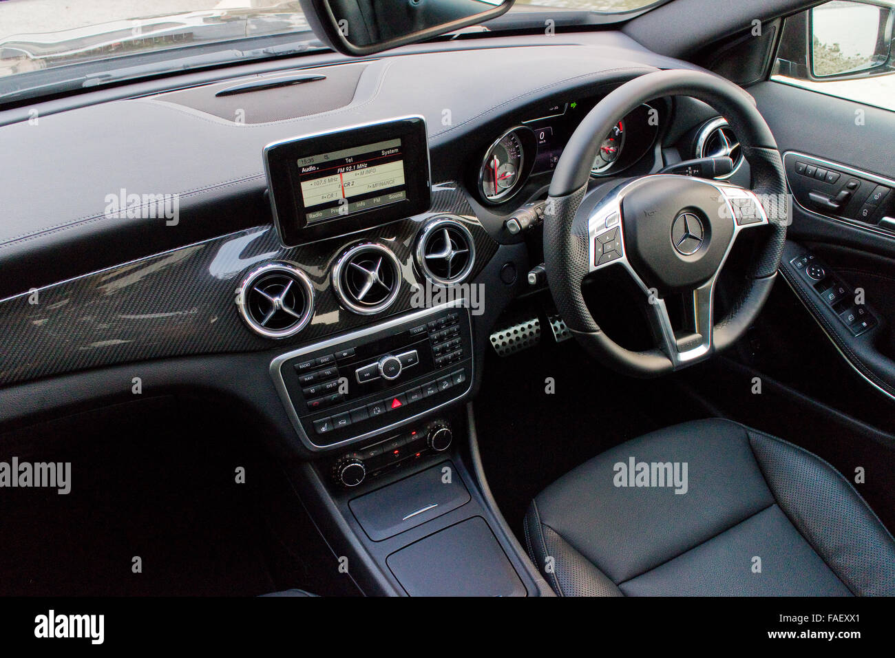 Hong Kong, China Sept 19, 2014 : Mercedes-Benz GLA 4MATIC 2014 Interior test drive on Sept 19 2014 in Hong Kong. Stock Photo