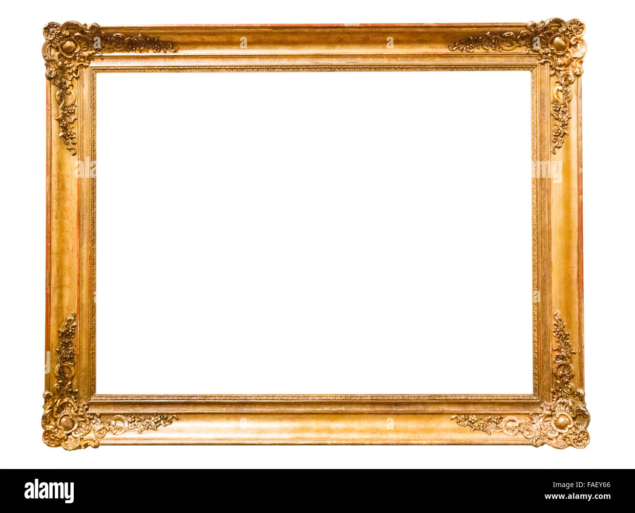 empty vintage golden picture frame. Isolated over white background, may ...