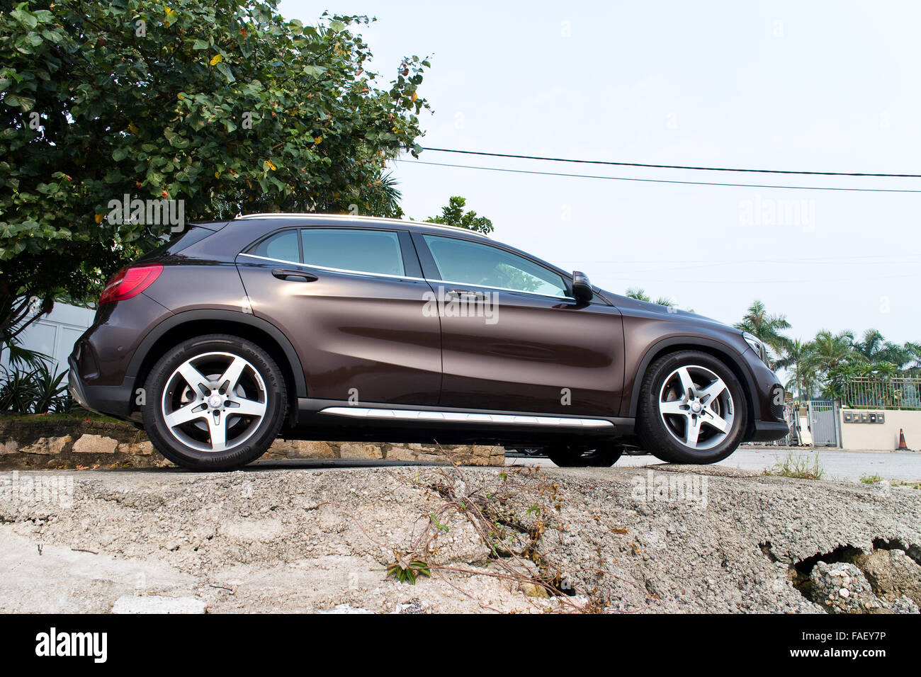 Hong Kong, China Sept 19, 2014 : Mercedes-Benz GLA 4MATIC 2014 test drive on Sept 19 2014 in Hong Kong. Stock Photo