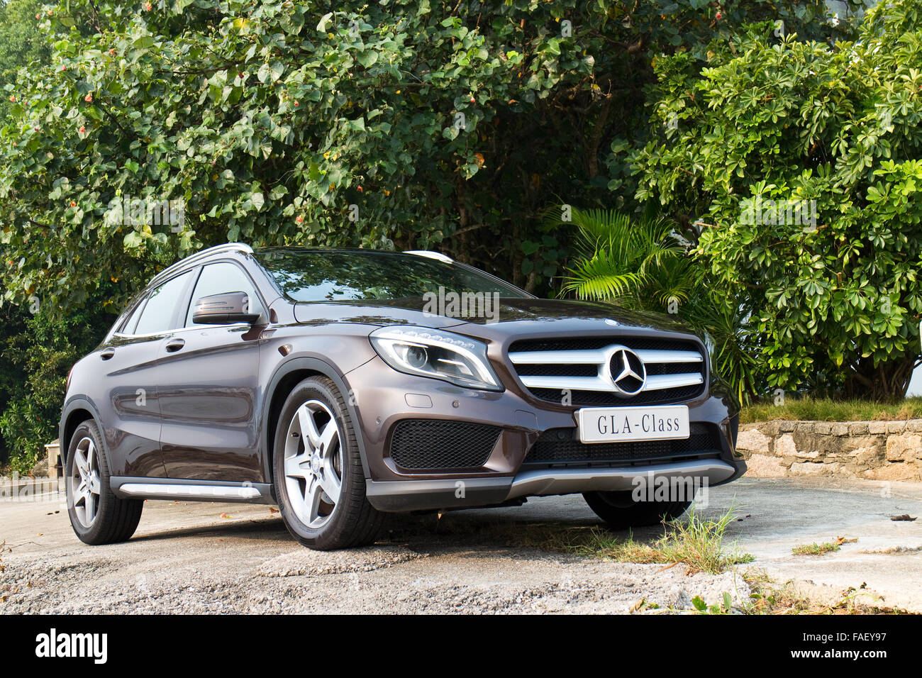 Hong Kong, China Sept 19, 2014 : Mercedes-Benz GLA 4MATIC 2014 test drive on Sept 19 2014 in Hong Kong. Stock Photo