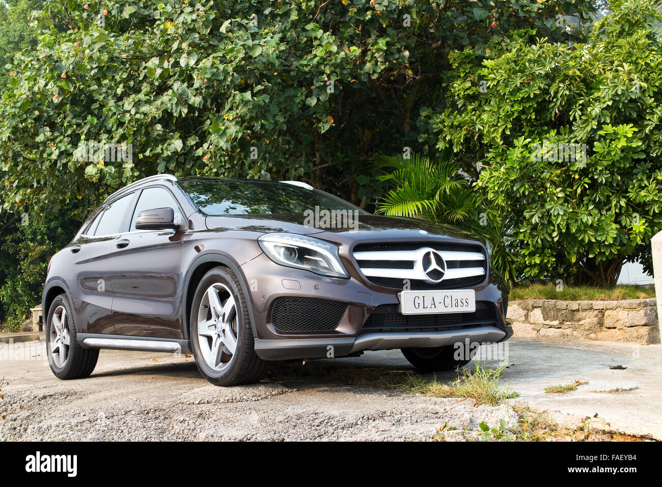Hong Kong, China Sept 19, 2014 : Mercedes-Benz GLA 4MATIC 2014 test drive on Sept 19 2014 in Hong Kong. Stock Photo