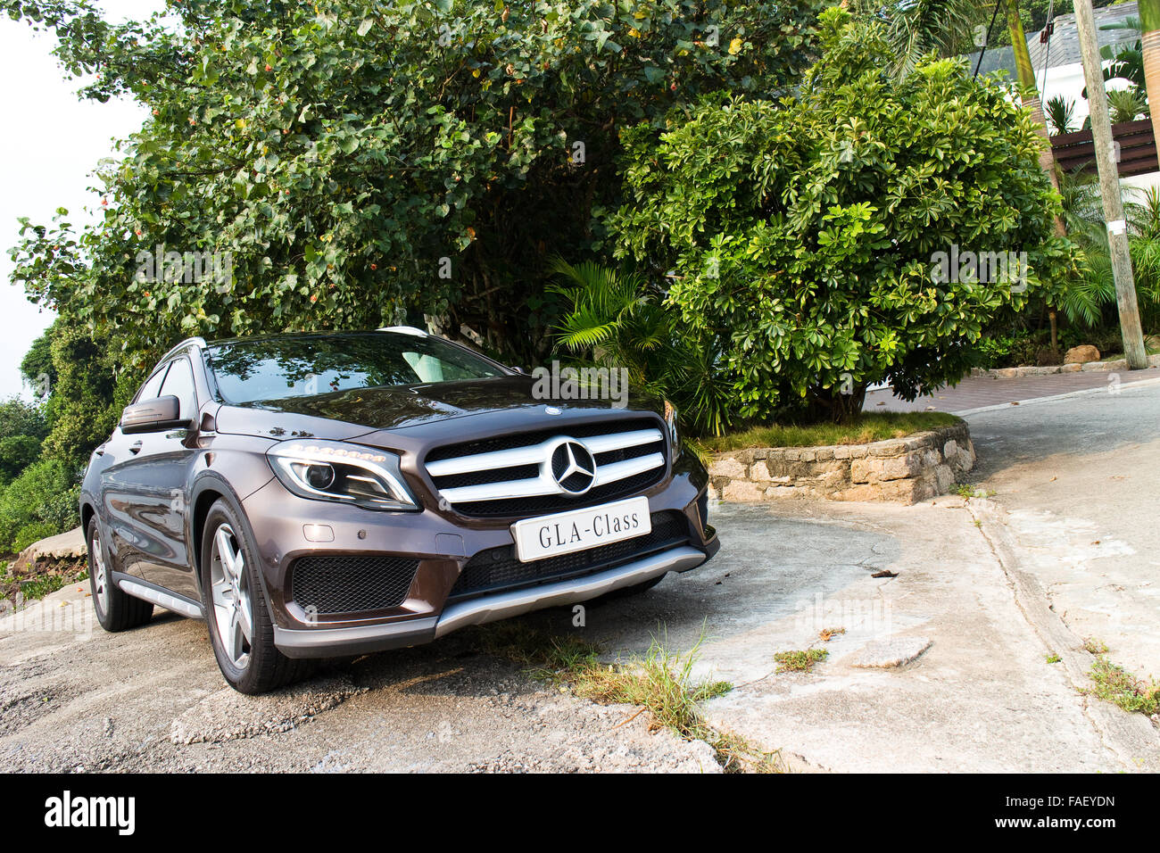 Hong Kong, China Sept 19, 2014 : Mercedes-Benz GLA 4MATIC 2014 test drive on Sept 19 2014 in Hong Kong. Stock Photo