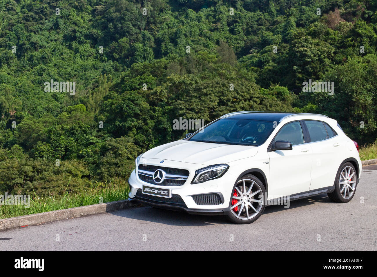 Hong Kong, China Oct 3, 2014 : Mercedes-Benz GLA 45 2014 test drive on Oct 3 2014 in Hong Kong. Stock Photo