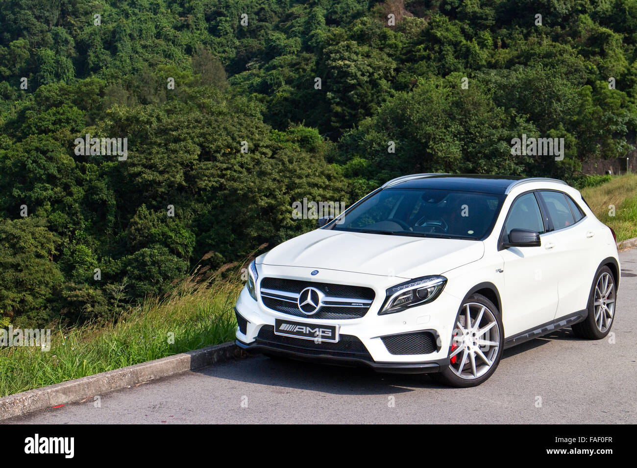 Hong Kong, China Oct 3, 2014 : Mercedes-Benz GLA 45 2014 test drive on Oct 3 2014 in Hong Kong. Stock Photo