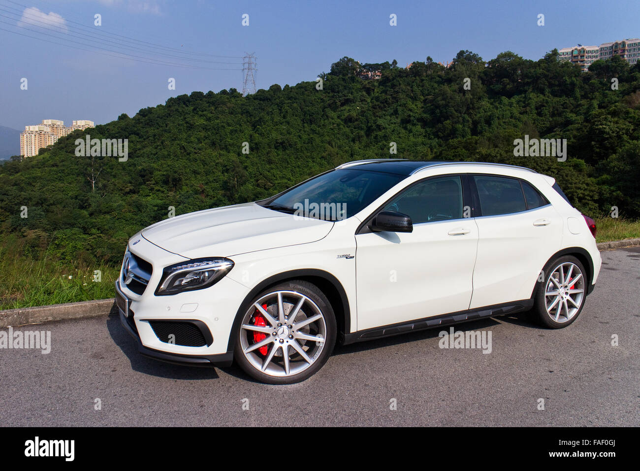 Hong Kong, China Oct 3, 2014 : Mercedes-Benz GLA 45 2014 test drive on Oct 3 2014 in Hong Kong. Stock Photo