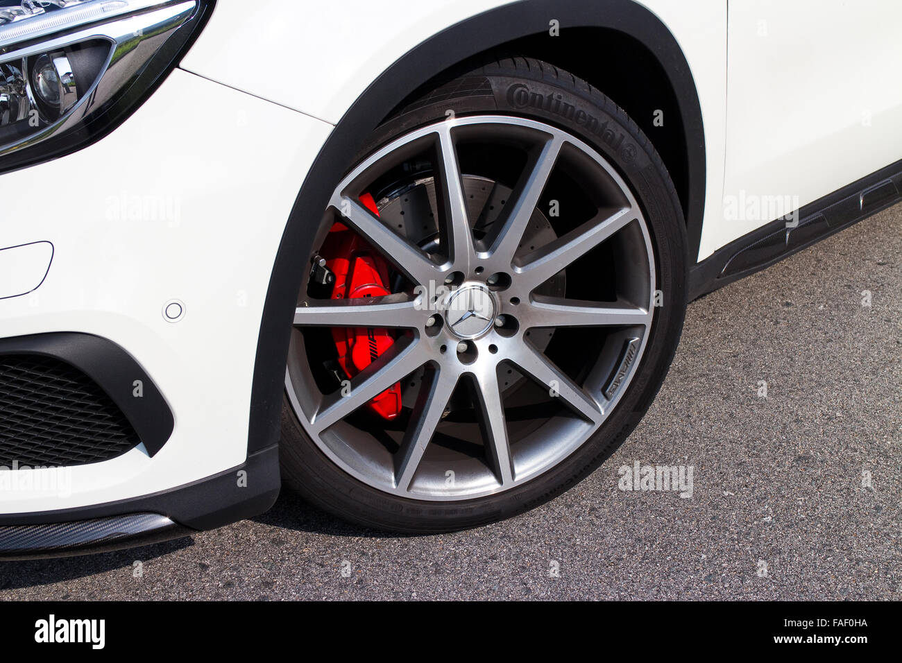 Hong Kong, China Oct 3, 2014 : Mercedes-Benz GLA 45 2014 test drive on Oct 3 2014 in Hong Kong. Stock Photo