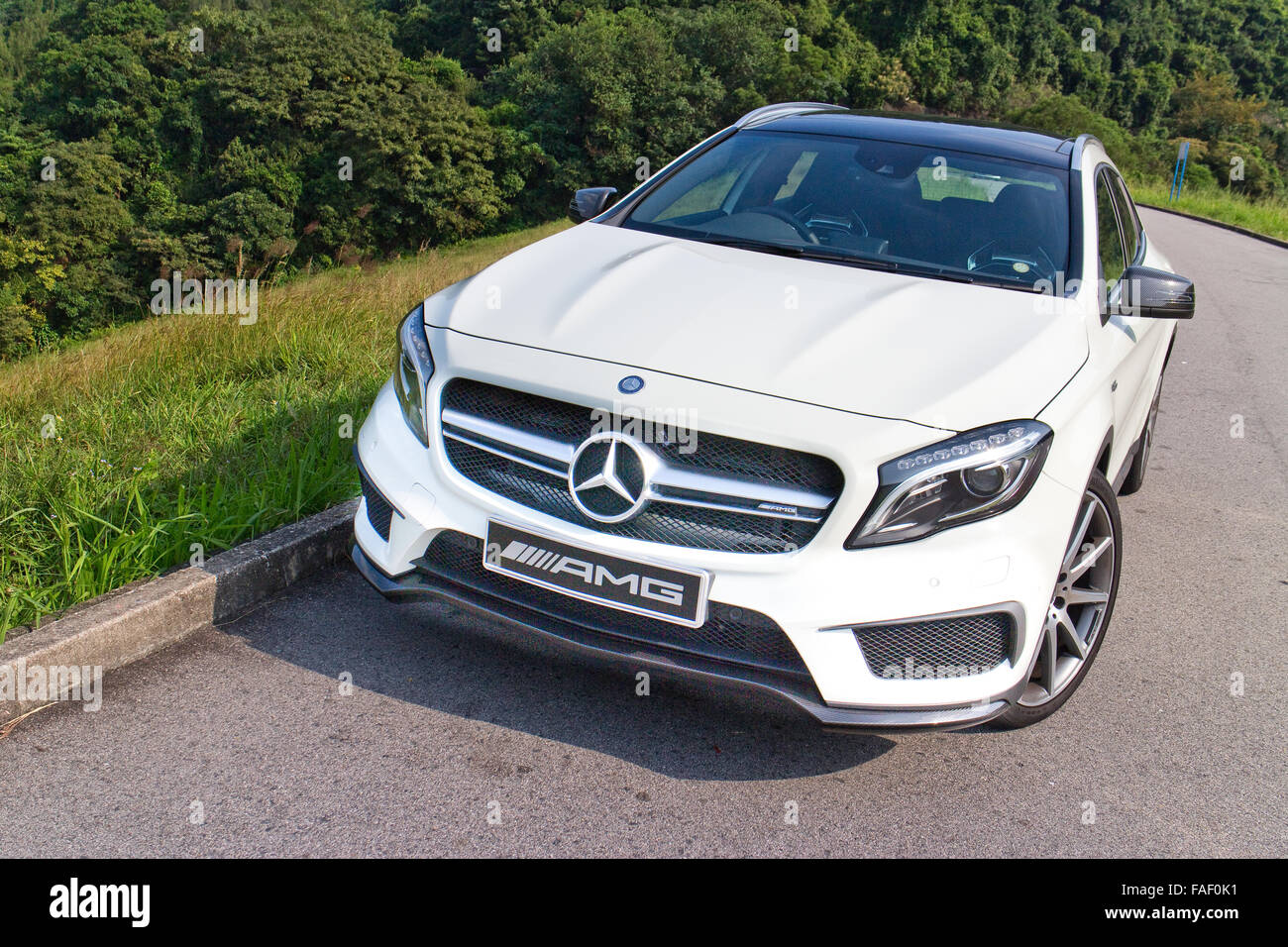 Hong Kong, China Oct 3, 2014 : Mercedes-Benz GLA 45 2014 test drive on Oct 3 2014 in Hong Kong. Stock Photo