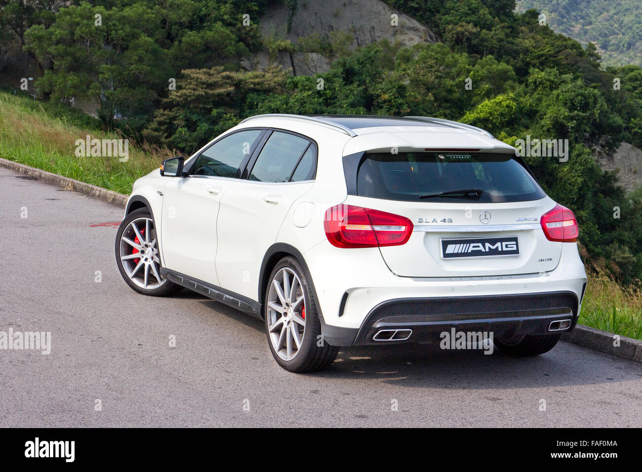 Hong Kong, China Oct 3, 2014 : Mercedes-Benz GLA 45 2014 test drive on Oct 3 2014 in Hong Kong. Stock Photo