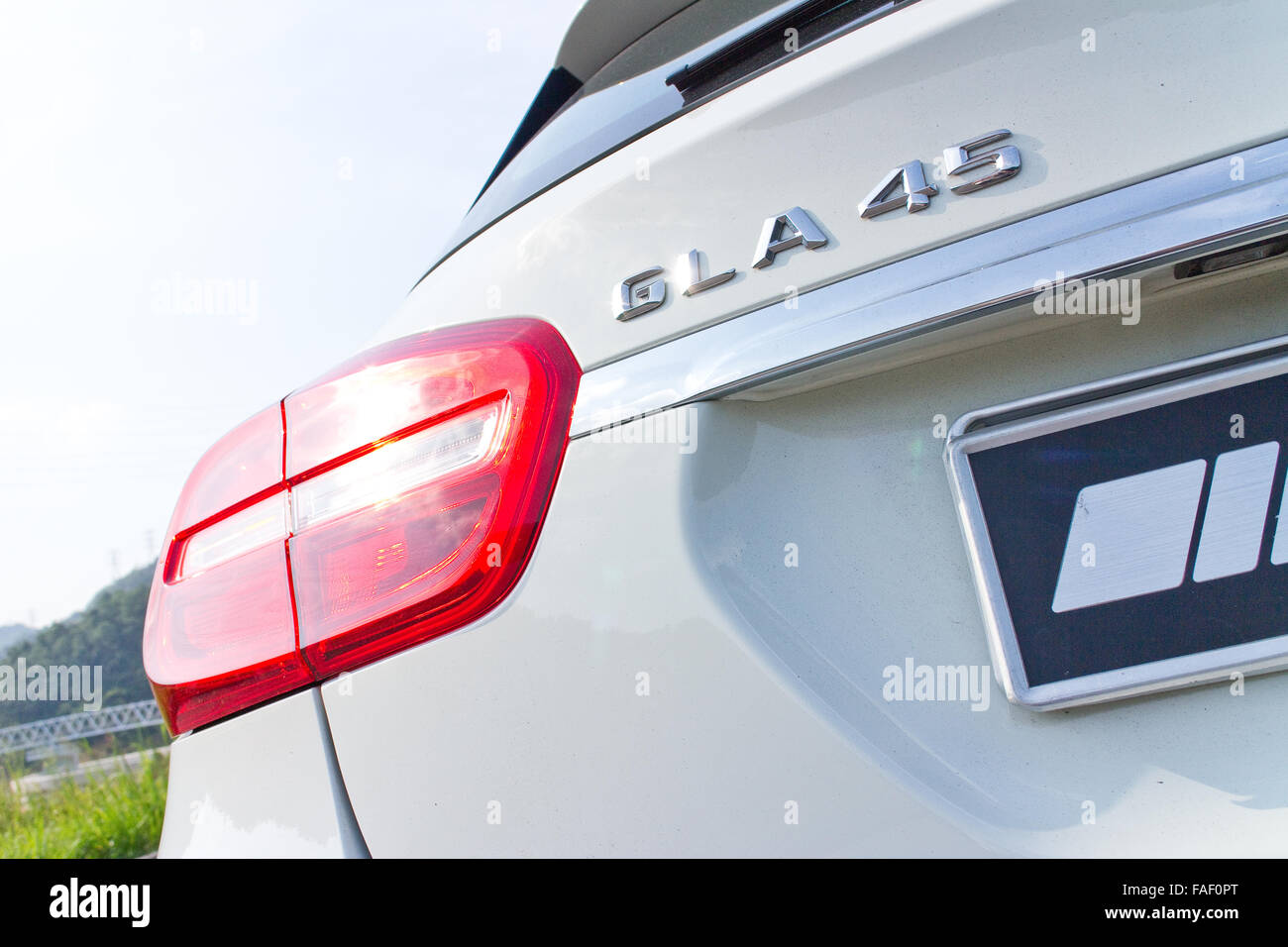 Hong Kong, China Oct 3, 2014 : Mercedes-Benz GLA 45 2014 test drive on Oct 3 2014 in Hong Kong. Stock Photo