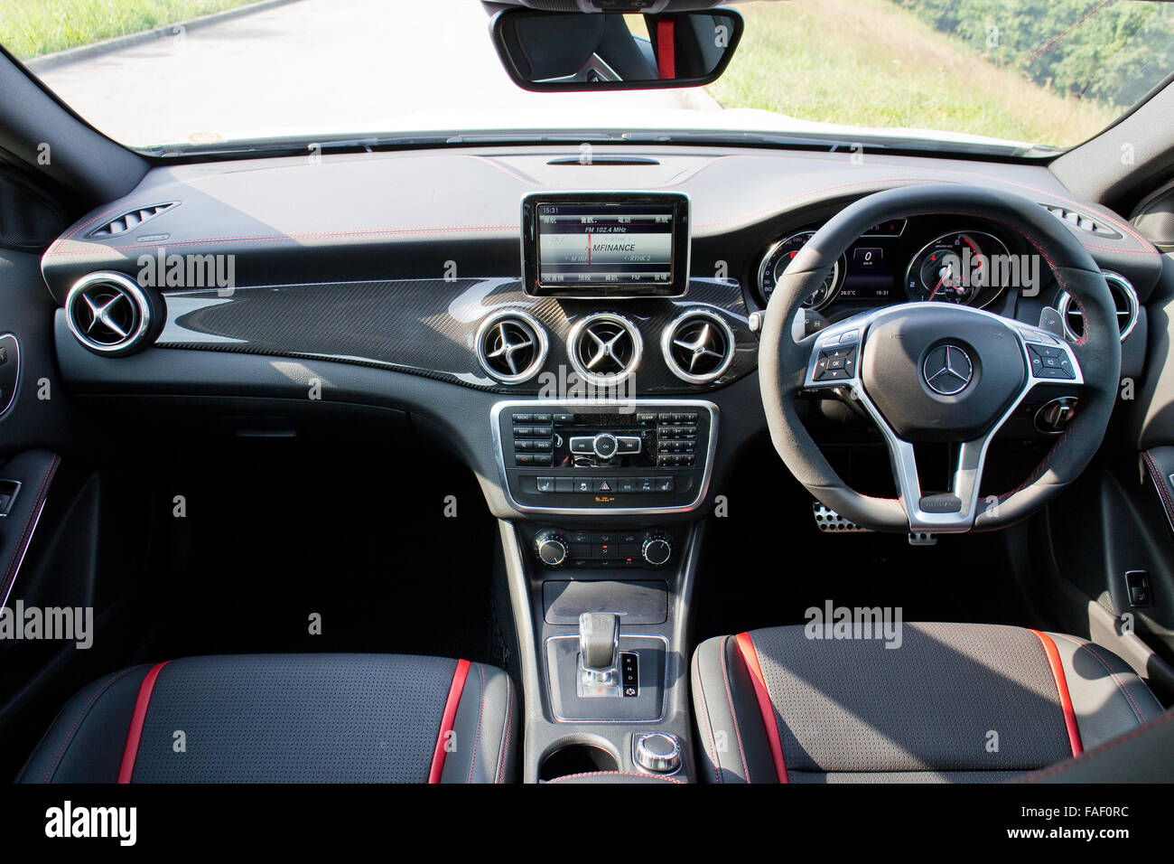 Hong Kong, China Oct 3, 2014 : Mercedes-Benz GLA 45 2014 Interior on Oct 3 2014 in Hong Kong. Stock Photo