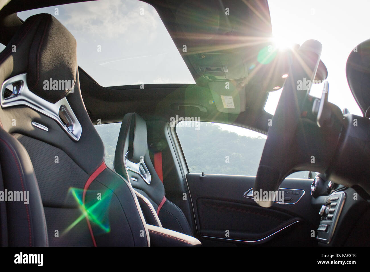 Hong Kong, China Oct 3, 2014 : Mercedes-Benz GLA 45 2014 Interior test drive on Oct 3 2014 in Hong Kong. Stock Photo