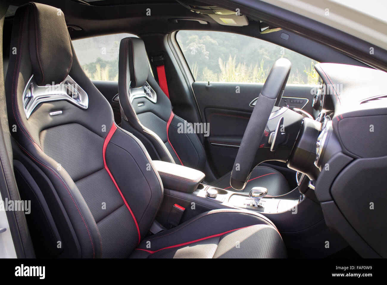 Hong Kong, China Oct 3, 2014 : Mercedes-Benz GLA 45 2014 Interior test drive on Oct 3 2014 in Hong Kong. Stock Photo